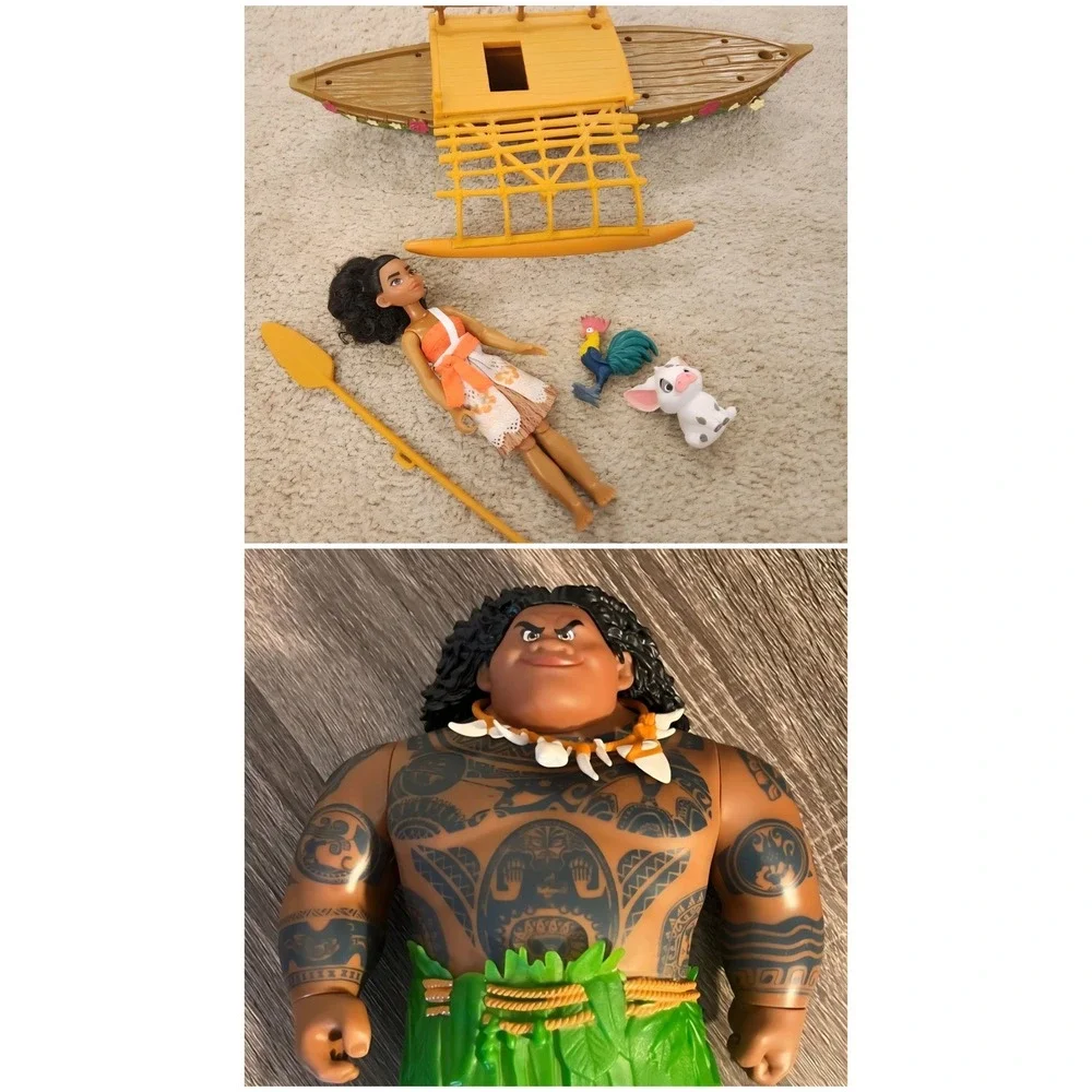 Disney Moana Maui Action Figure Doll Canoe Pua Hei Hei Set Lot